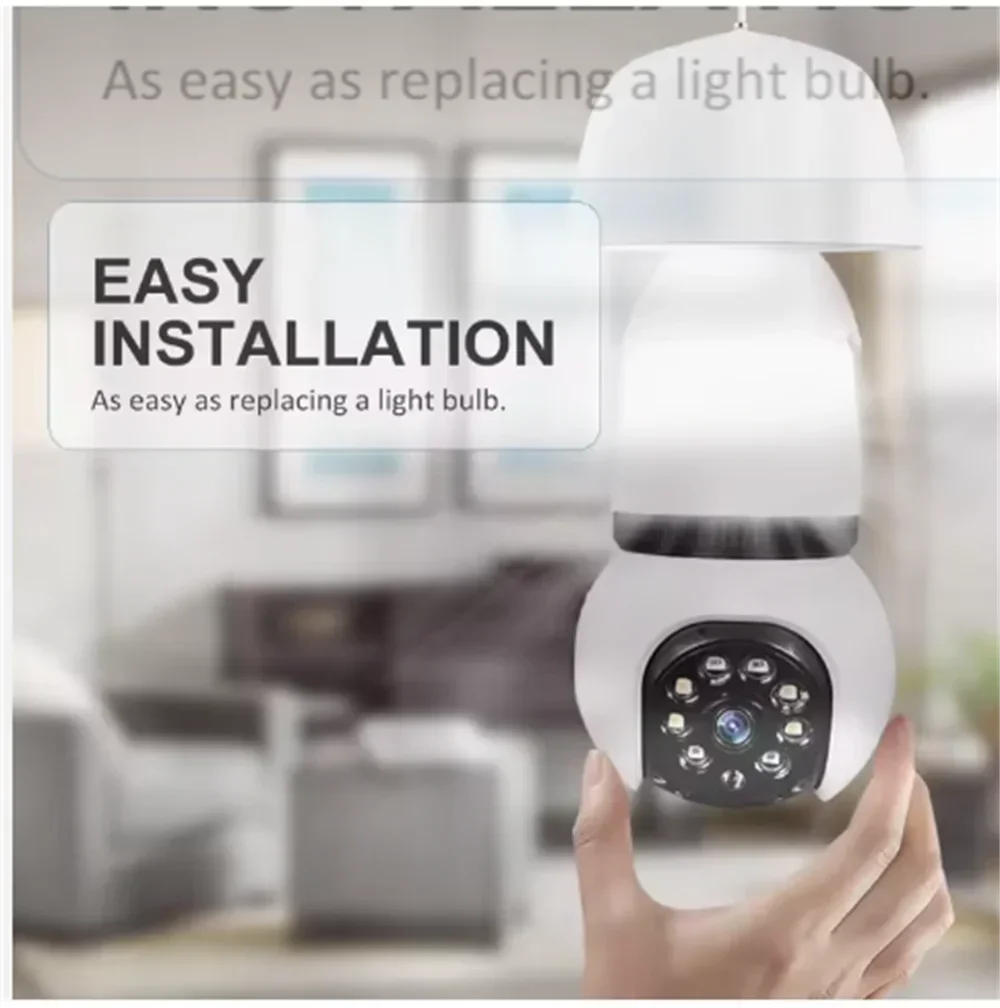 8MP E27 LED Bulb Camera WiFi Surveillance Camera Automatic AI Tracking Indoor Video 8X Zoom Color Night Vision Wireless Cam CCTV