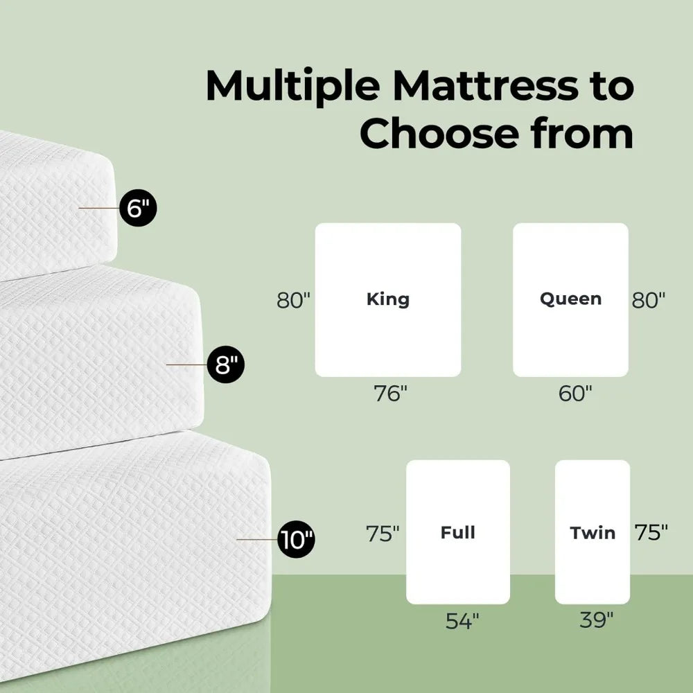 Gel Memory Foam Mattress in a Box, Fiberglass Free, Breathable Mattress for Cooler Sleep