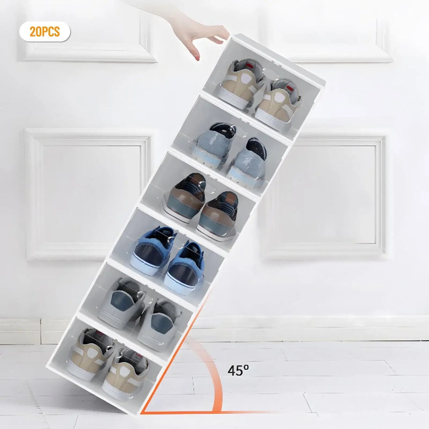 20Pc Stackable Shoe Box Clear Plastic Display Shoe Case Sneaker Organizer Durable Shoes Container Dustproof