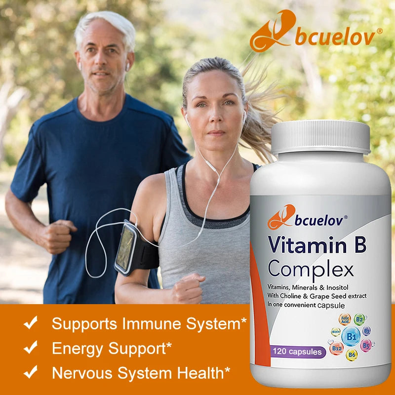 Vitamin B Complex with Folic Acid, Supports Healthy Energy Metabolism, Immunity, Heart Health, 120 Capsules