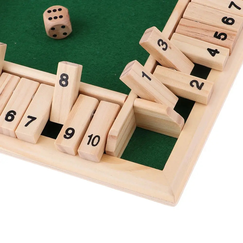 Shut The Box Dice Board Game Wooden Flaps & Dices for 4 Players