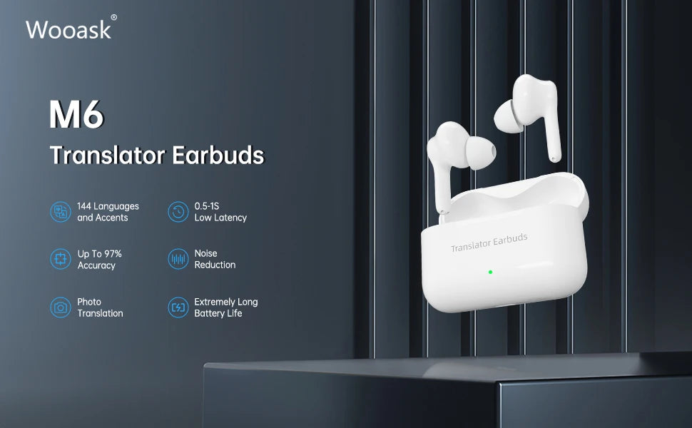 Translator Earbuds,144 Languages,Bidirectional Real-time Translator Device,Instant Offline Translation Headsets