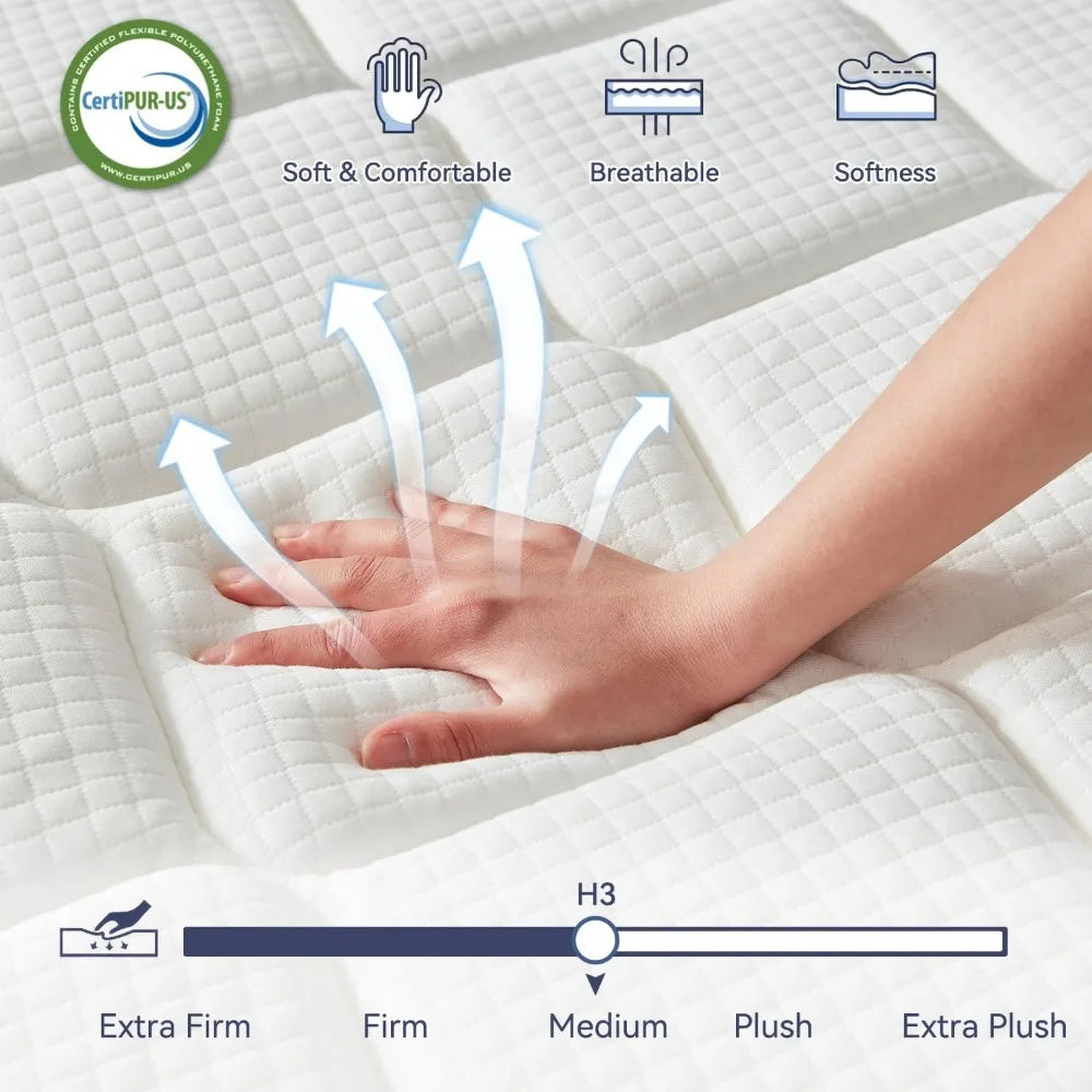 Hybrid Memory Foam Mattress in a Box, Individually Wrapped Pocket Coils Mattress for Isolate Motion