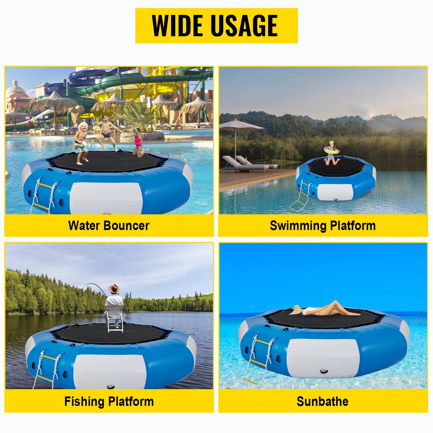 VEVOR Inflatable Water Trampoline PVC Tarpaulin Floated Bounce Platform Smooth and Waterproof Surface W/ Ladder For Pool Ocean