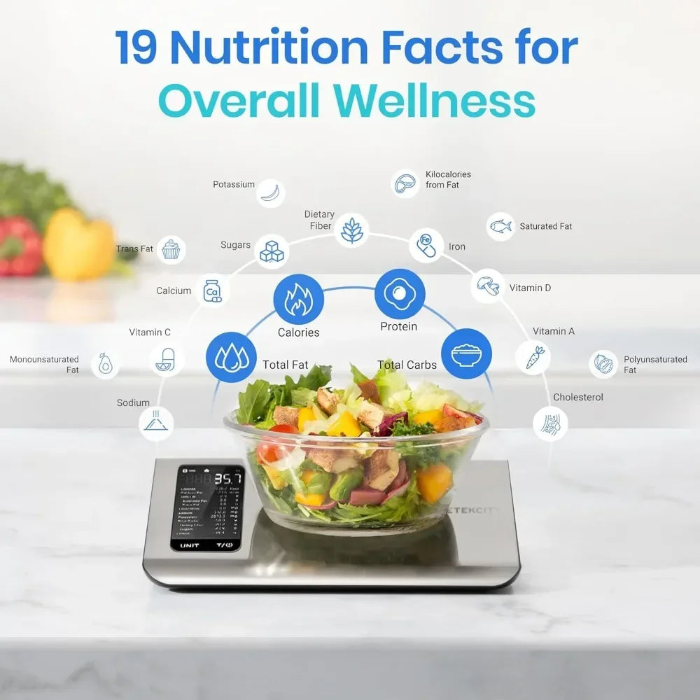 Smart Food Kitchen Scale with Nutritional Calculator, Free App with 19 Nutrients Tracking, Calorie, Marco, Digital Weight Grams