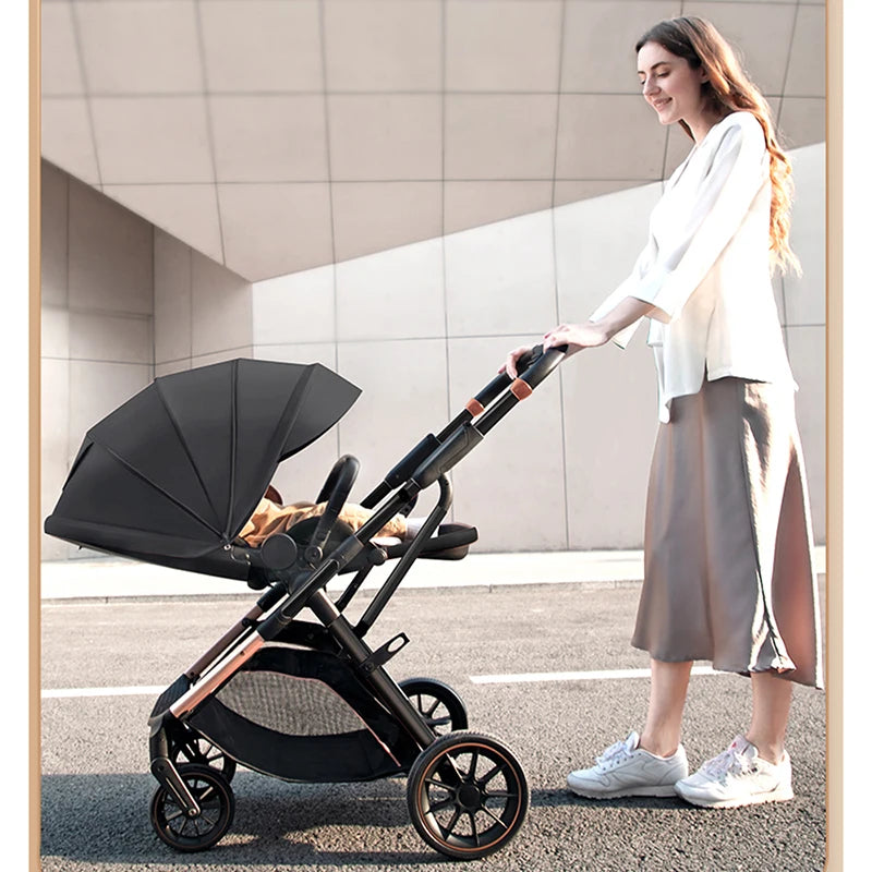 High View Baby Stroller Ergonomics Seat Bassinet for Newborn Portable Baby Pram One Hand to Recline Basket Pushchair