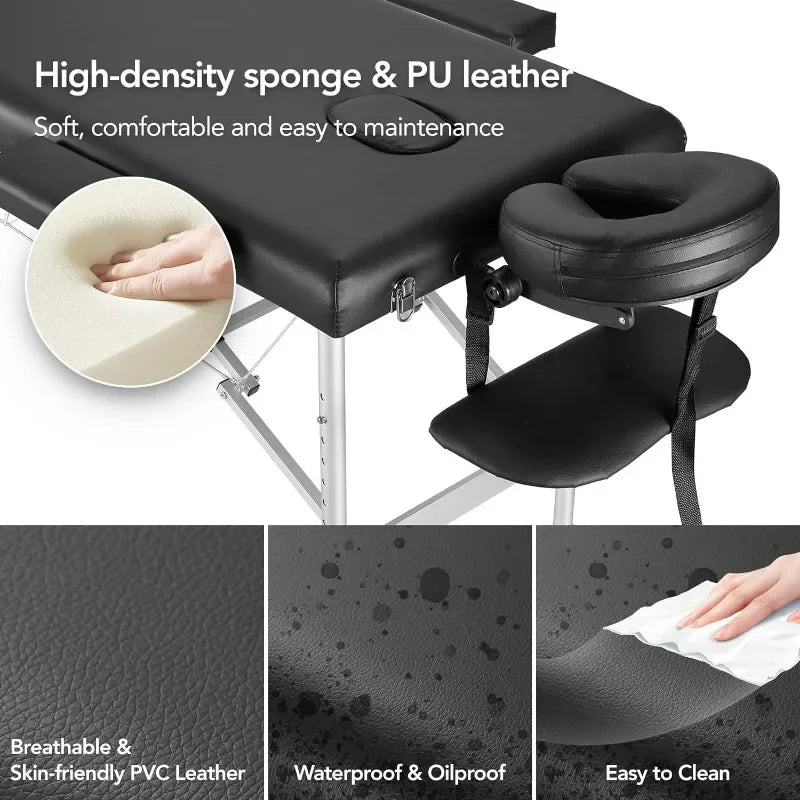 Portable Massage Table Upgraded 2" Thick Sponge, Height Adjustable Aluminum Massage Bed