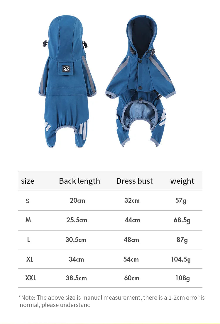 Dog Raincoat Reflective can-pull Dog Jacket Waterproof Large Pet Rainy Day Out Clothes