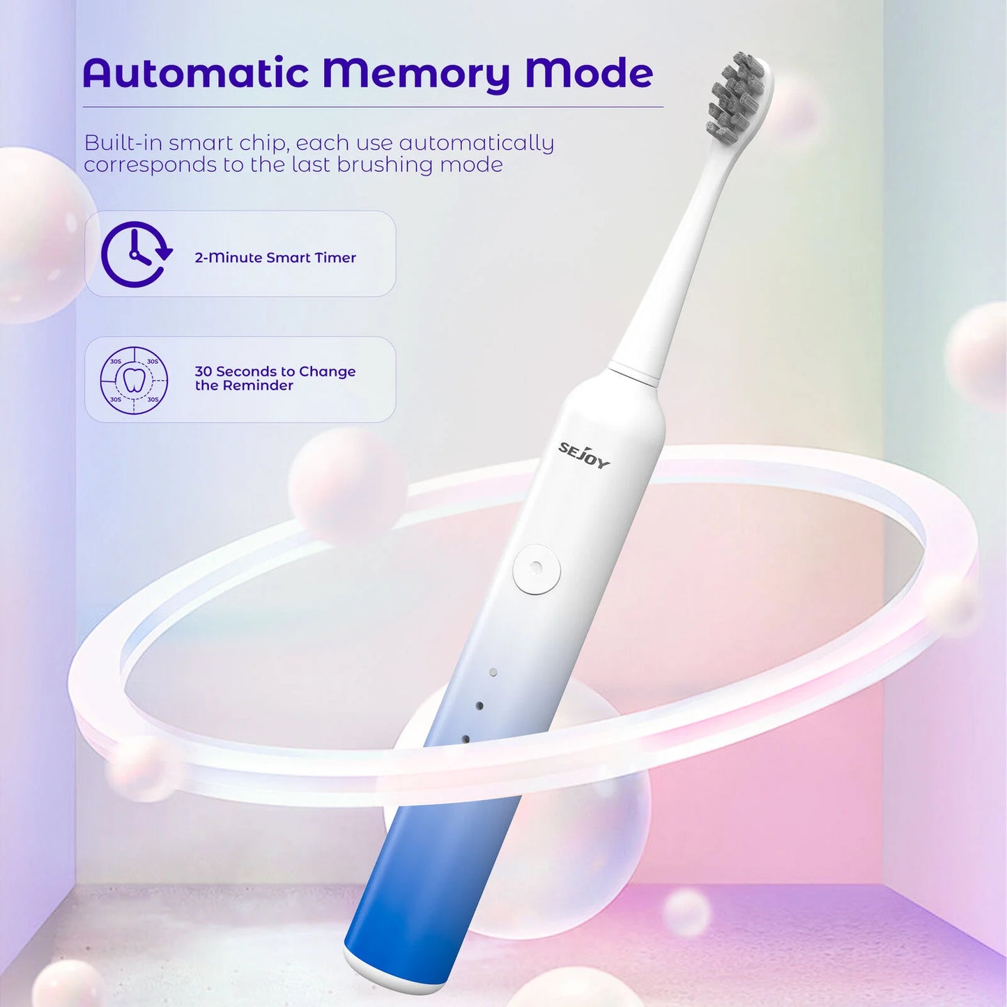 SEJOY Sonic Electric Toothbrush Rechargeable Power 8 Brush Heads 5 Modes Timer