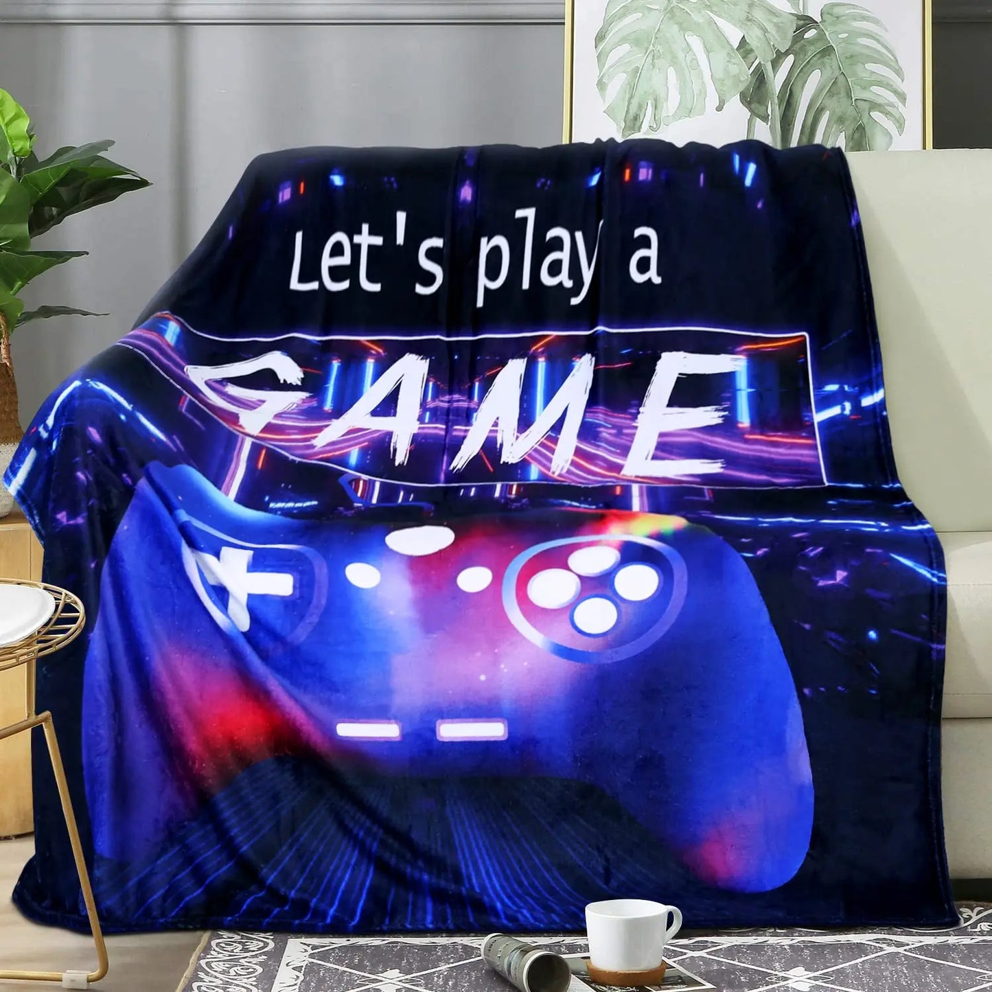 3D Game Controller Theme Blanket Soft Warm Print Throw Black Blanket for Men Boys Adult Birthday Gifts for Sofa Chair Bed Office