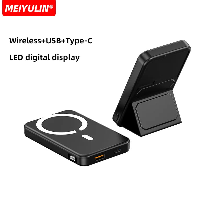 Wireless Magnetic 10000mAh Power Bank With Foldable Stand Portable 5000mAh External Auxiliary Battery For Magsafe iPhone Samsung
