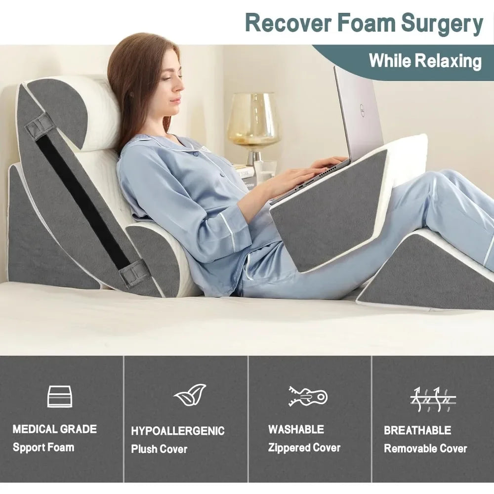 6pcs Orthopedic Bed Wedge Pillow Set for Post Surgery, Memory Foam for Sleeping, Back and Leg Pain Relief Comfortable&Adjustable