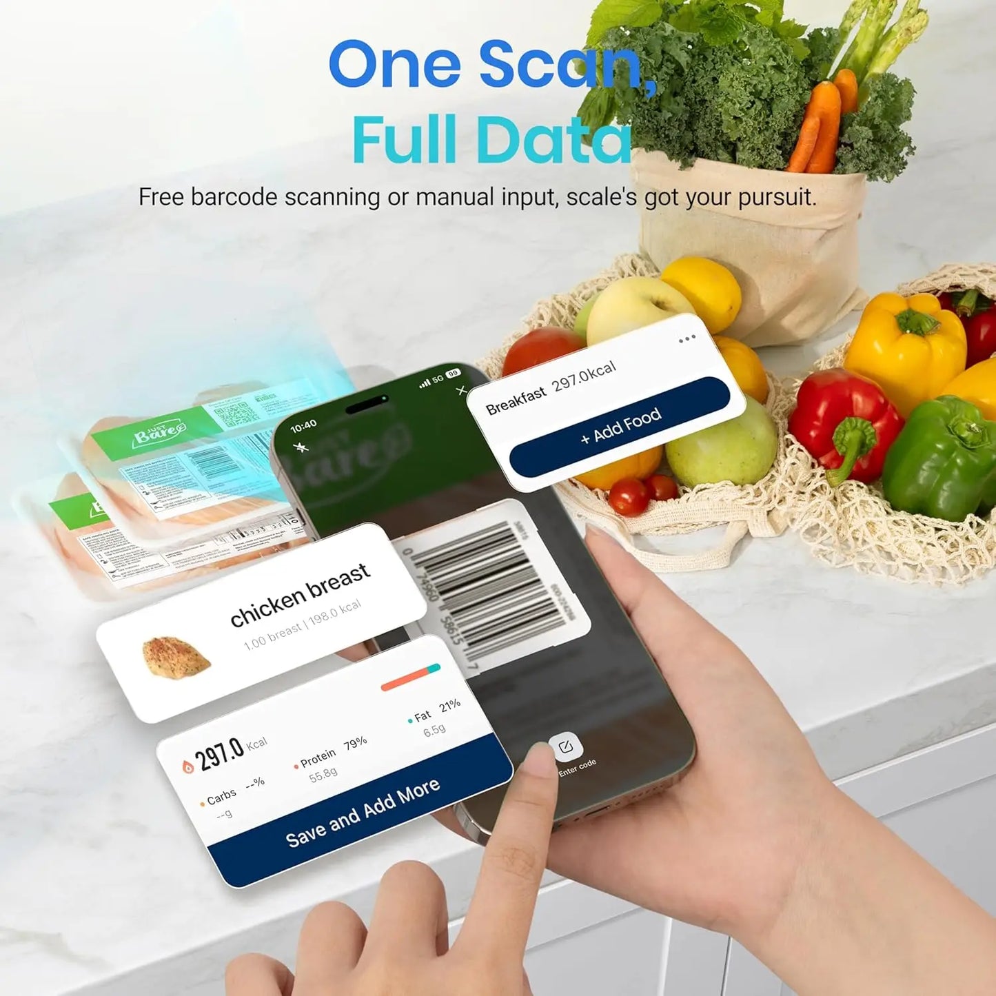 Smart Food Kitchen Scale with Nutritional Calculator, Free App with 19 Nutrients Tracking, Calorie, Marco, Digital Weight Grams