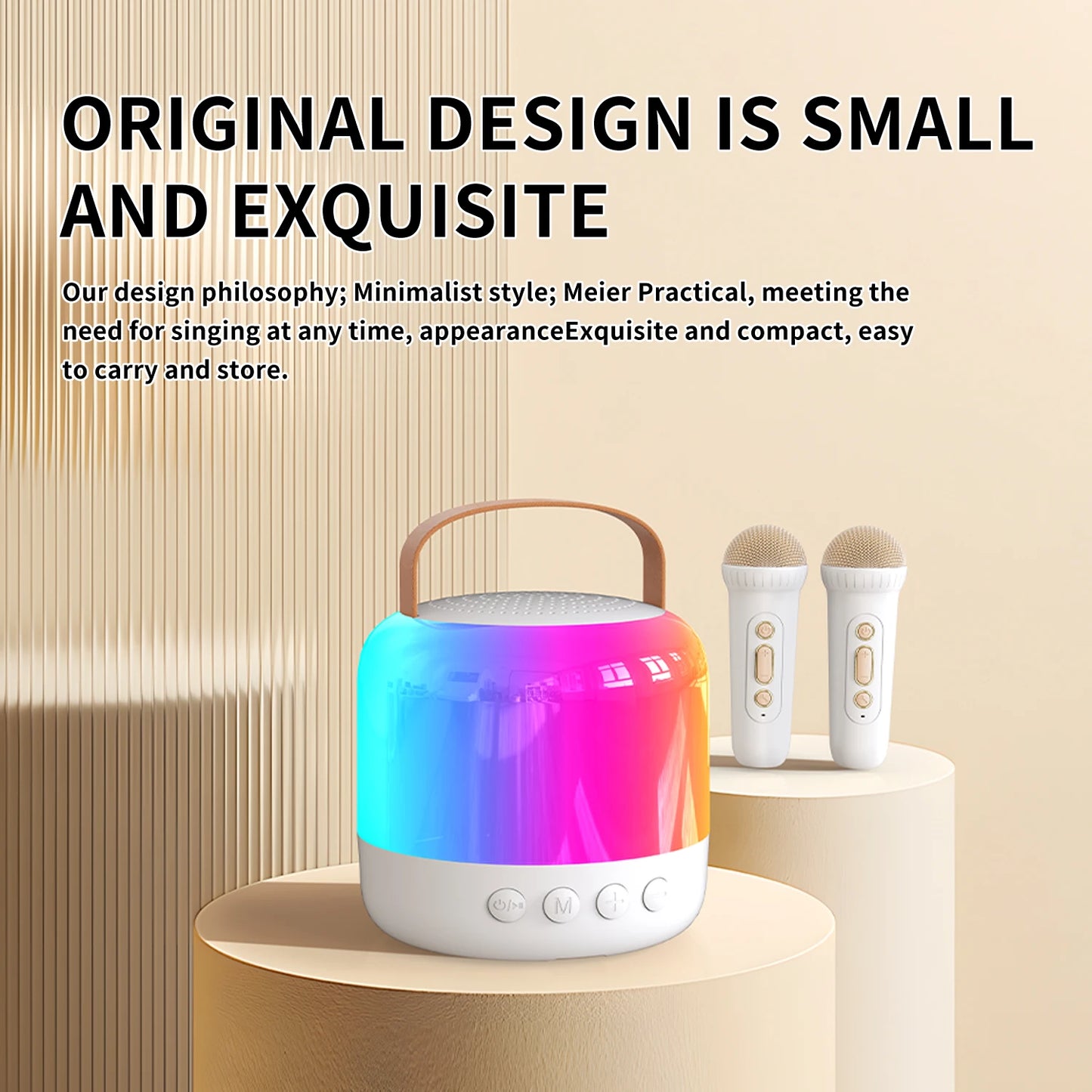 Mini Karaoke Machine for Kids Adult, Portable Bluetooth Karaoke Speaker with 2 Wireless Microphones and LED Colourful Lights