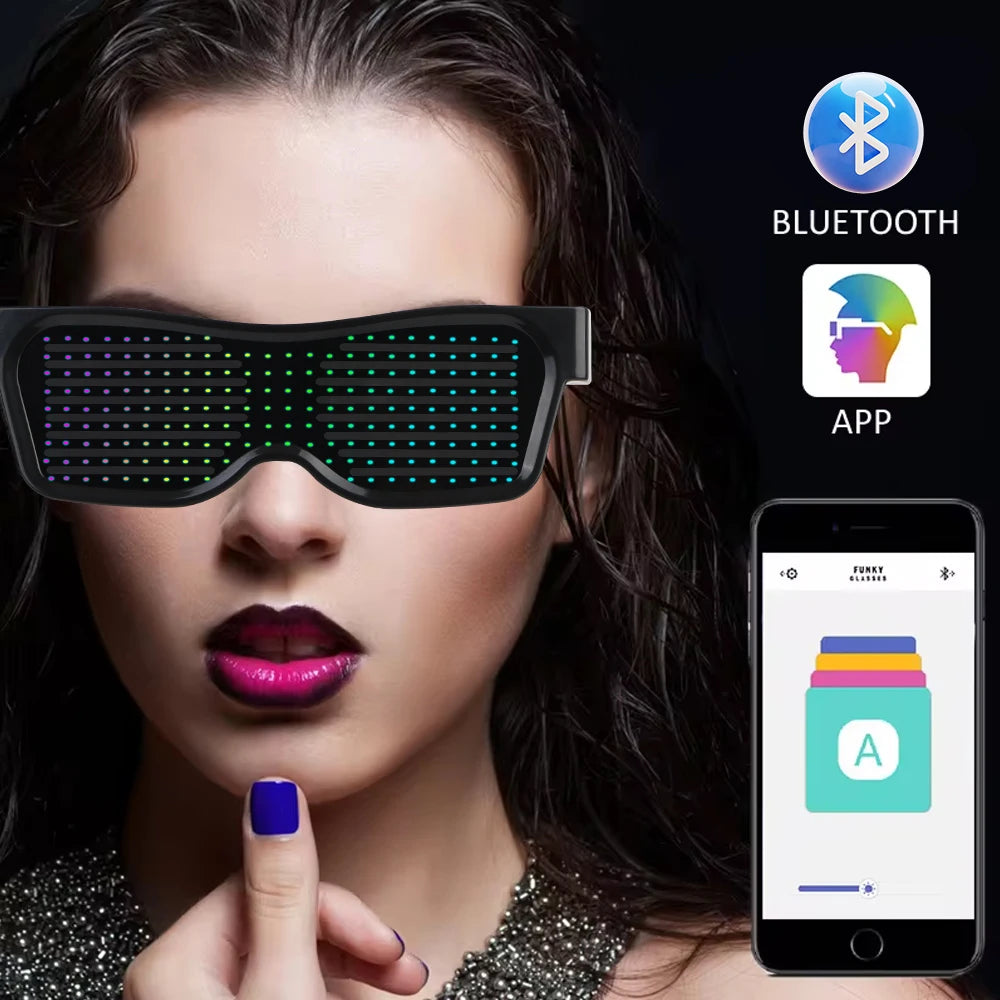 Portable DIY USB Futuristic Eyewear Prop For Party Bar Festival Performance LED Electronic Luminous Glasses APP Bluetooth