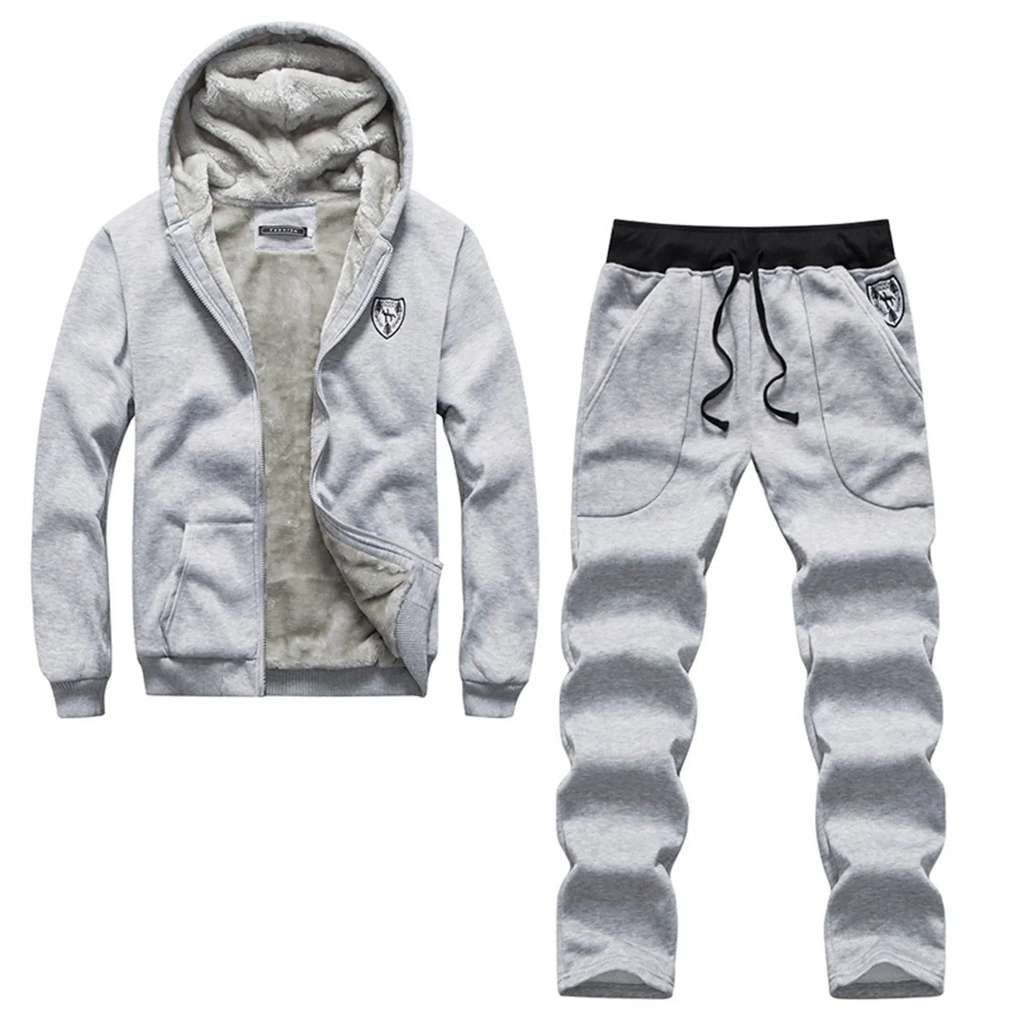 Men's Thicken Warm Tracksuit  2 Piece Set Autumn Winter Fashion Casual Long Sleeve Plush Hoodies Sweatpant Gym Sweatsuit Street