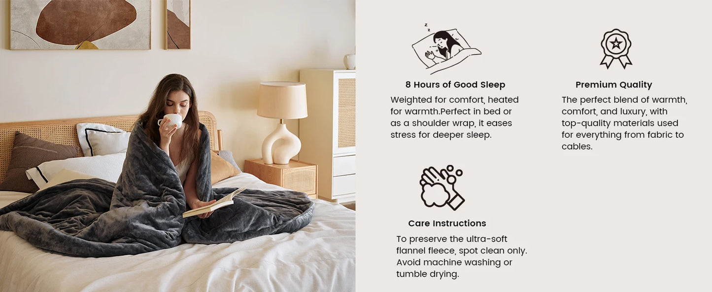 60x80 Queen Size, Weighted Heated Blanket for Adults, Fast Heating 10 Heating Levels & 12H Auto Shut-Off, Soft Comfort Flannel H