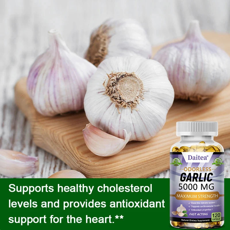 Daitea Garlic Extract Capsules 5000mg, Promotes Immunity, Heart and Skin Health, Supports Cardiovascular Health, Antioxidant