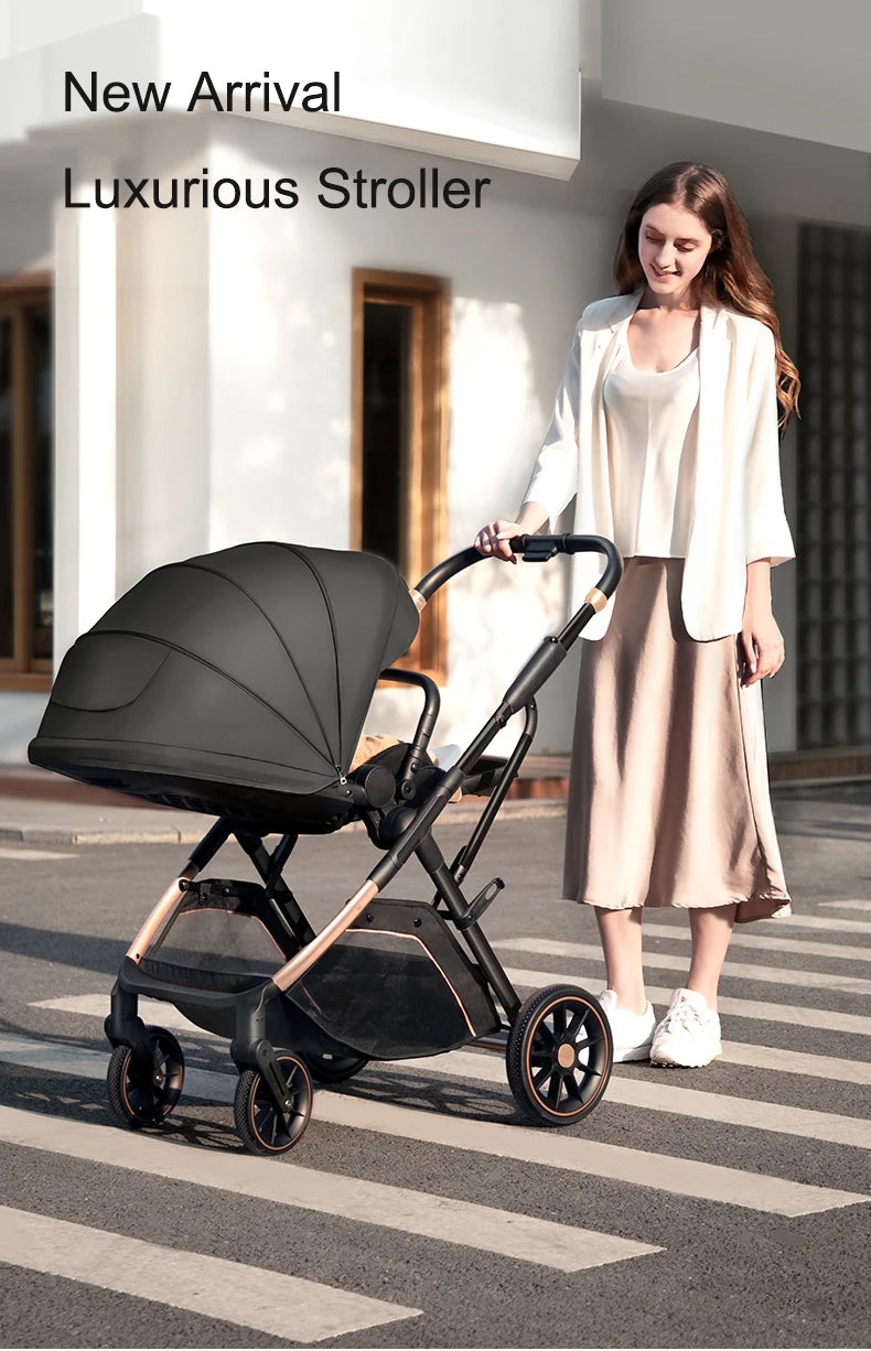 High View Baby Stroller Ergonomics Seat Bassinet for Newborn Portable Baby Pram One Hand to Recline Basket Pushchair