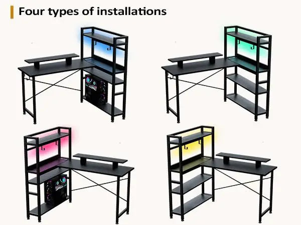 Computer desk Gaming desk with shelves, L-shaped corner  55' Reversible  with charging connection,integrated socket