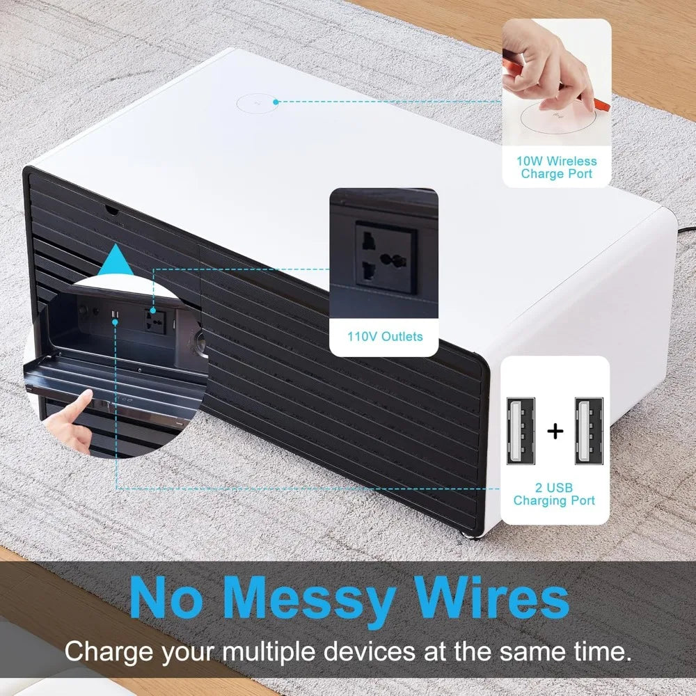 Smart Coffee Table with Fridge, 90L Smart Table with Built in Fridge, Wireless Charger, USB Port, for Living Room Reception Room