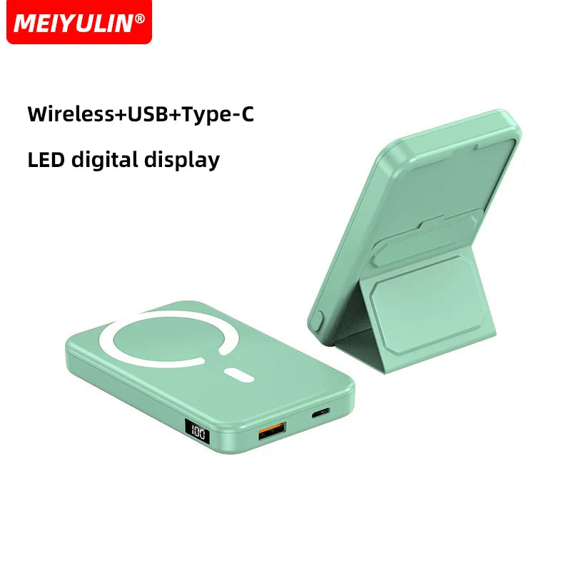 Wireless Magnetic 10000mAh Power Bank With Foldable Stand Portable 5000mAh External Auxiliary Battery For Magsafe iPhone Samsung