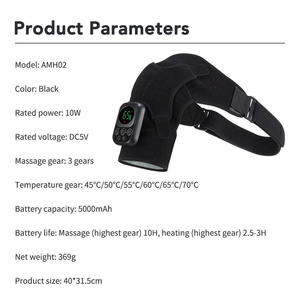 Electric Shoulder Brace 3 Gear Heated Vibration Massage Shoulder Support Massage Belt Arthritis Joint Injury Blood Circulation