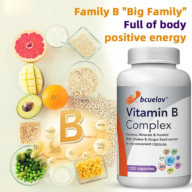 Vitamin B Complex with Folic Acid, Supports Healthy Energy Metabolism, Immunity, Heart Health, 120 Capsules