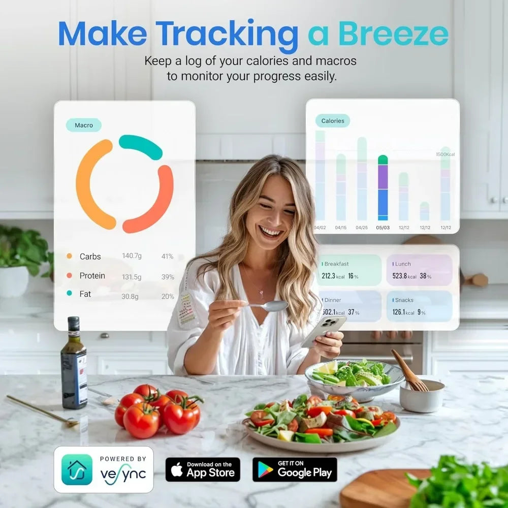 Smart Food Kitchen Scale with Nutritional Calculator, Free App with 19 Nutrients Tracking, Calorie, Marco, Digital Weight Grams