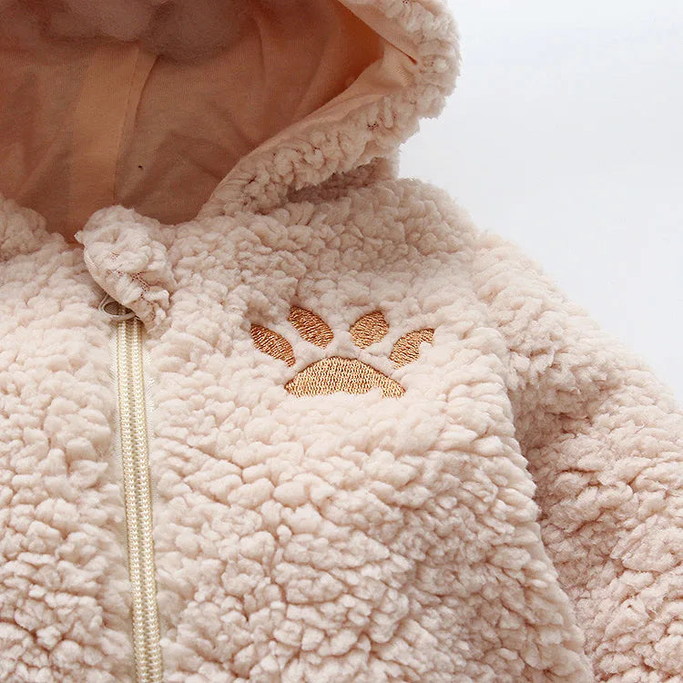 Lamb hair cartoon bear embroidered baby jumpsuit winter new girl baby long sleeved crawling suit thickened girl