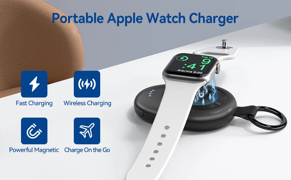 Portable Charger for Apple Watch Series 9/8/7/6/5/4/3/2/SE/Ultra Travel Power Bank Wireless Keychain Charger Watch Spare Battery