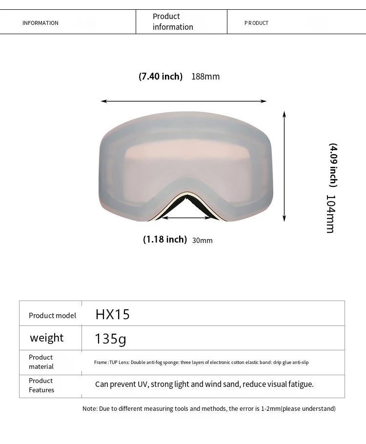 Ski Snowboard Goggles Anti-Fog
