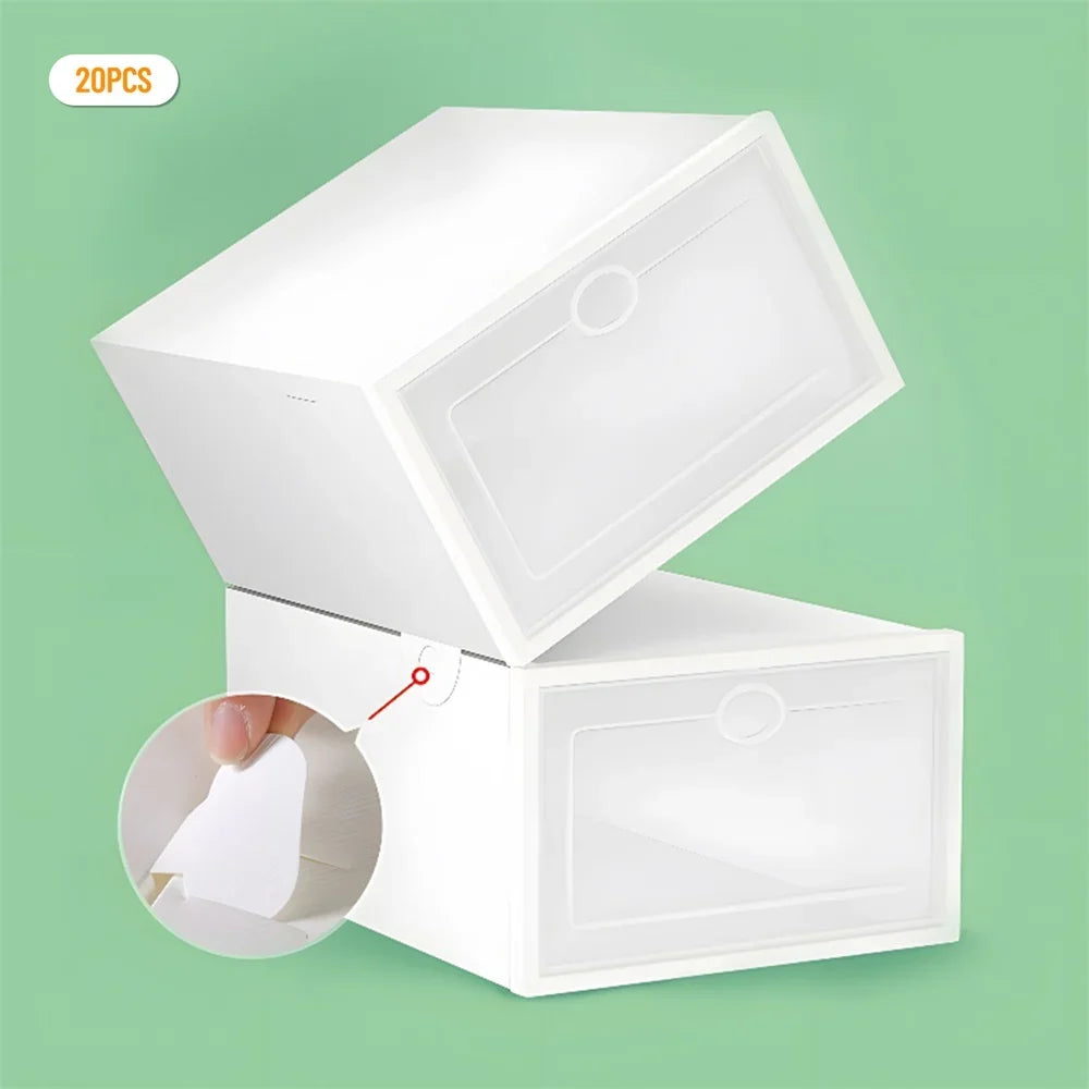 20Pc Stackable Shoe Box Clear Plastic Display Shoe Case Sneaker Organizer Durable Shoes Container Dustproof