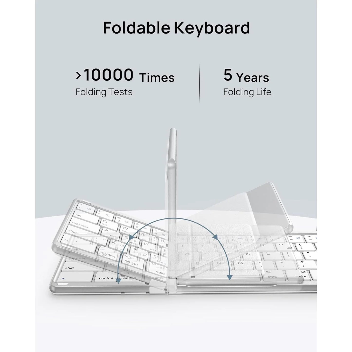 SODI Foldable Keyboard with Touchpad Portable Wireless Keyboard with Phone Holder Rechargeable for iPad iPhone Mac iOS White
