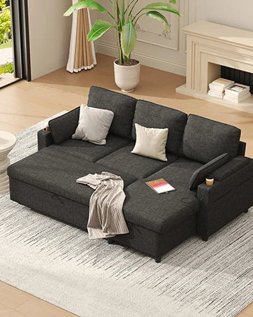 Sleeper Pull Out 2 in 1 Sectional Sleeper Sofa Couches with Storage,USB, Cup Holder,Pullout Sectional Couches