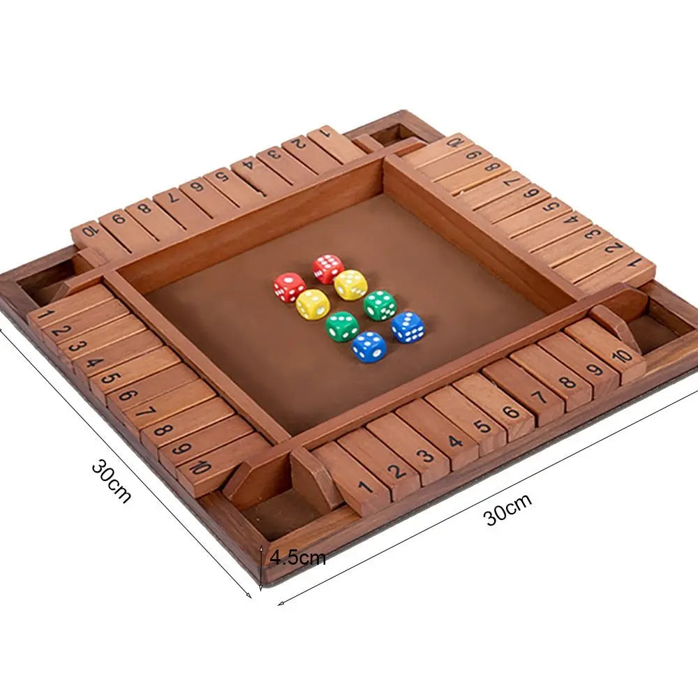 Shut The Box Dice Board Game Wooden Flaps & Dices for 4 Players