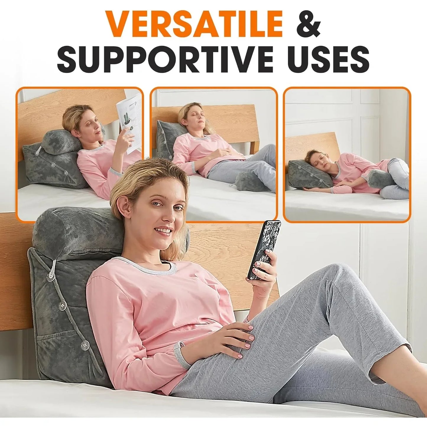 Reading Pillow - Wedge Pillow for TV Watching and Gaming, Memory Foam Pillow for Back & Neck Support, Soft Memory