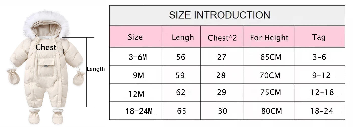 AYNIGIELL 2024 Winter Newborn Thickening Jumpsuit Built-in Wool Hooded Down Romper Baby Boys and Girls Warm Snowproof Overalls