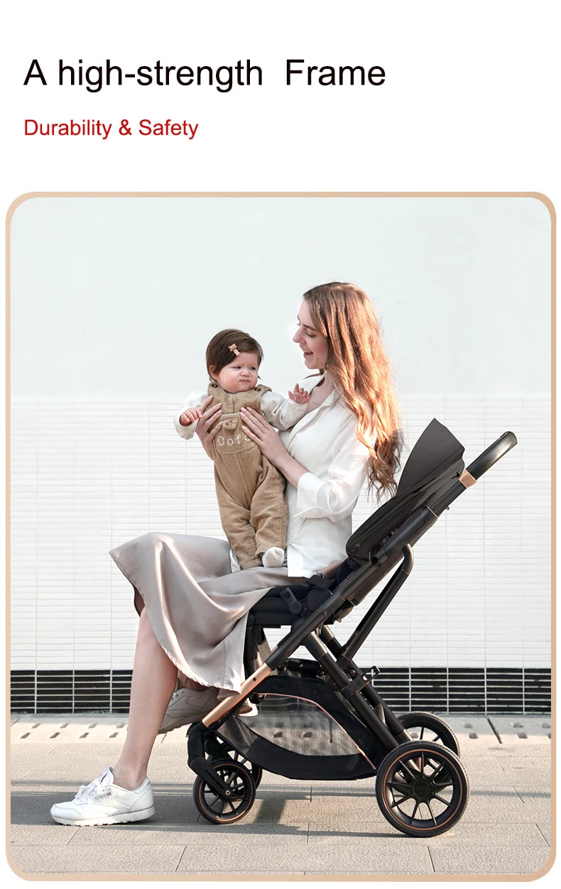 High View Baby Stroller Ergonomics Seat Bassinet for Newborn Portable Baby Pram One Hand to Recline Basket Pushchair