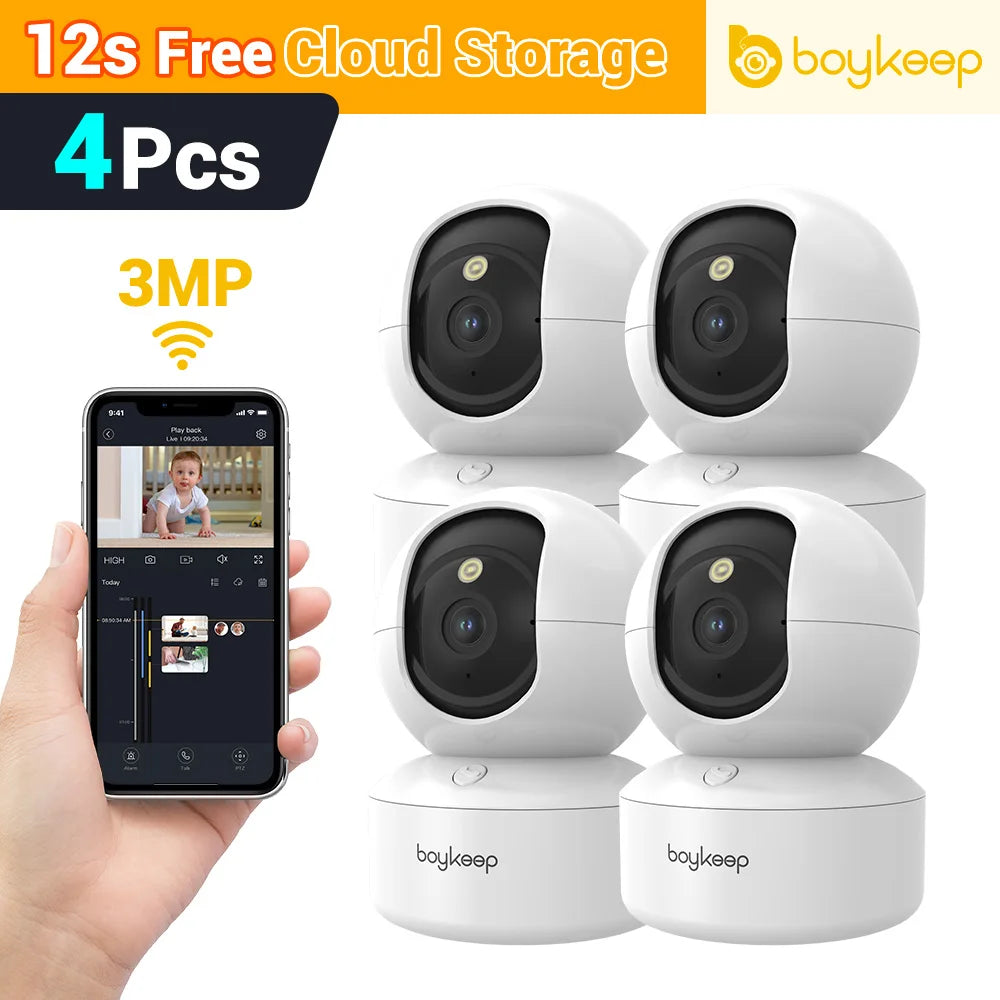 BoyKeep 3MP WiFi IP Camera Smart Baby Monitor Home Security 5G WiFi Indoor IP Automatic Tracking 24/7 Video Surveillance
