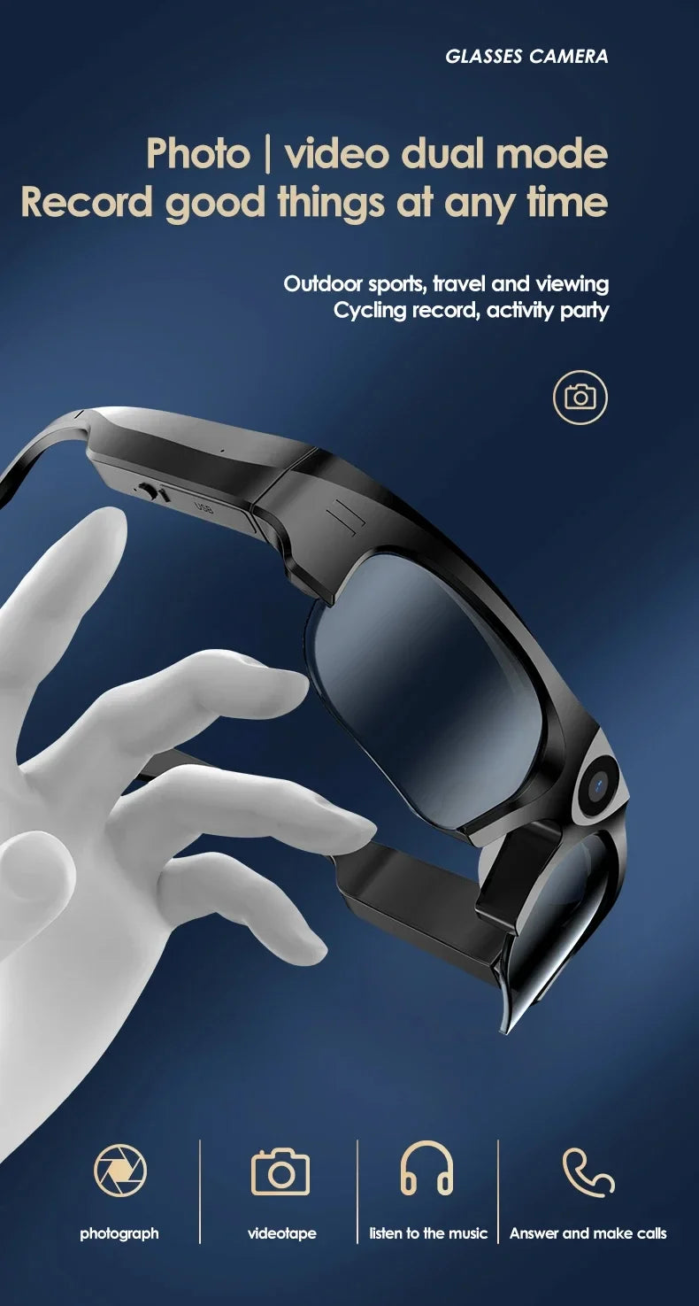 4K HD Bluetooth Camera, Music, Microphone Glasses for Outdoor Sports Bicycle