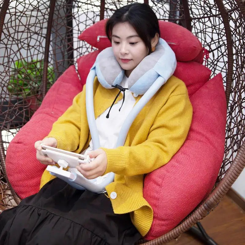 U-shaped Pillow With Mobile Phone Holder Lazy Support Nap Pillow Memory Foam Ventilation Travel Neck Pillow Camping