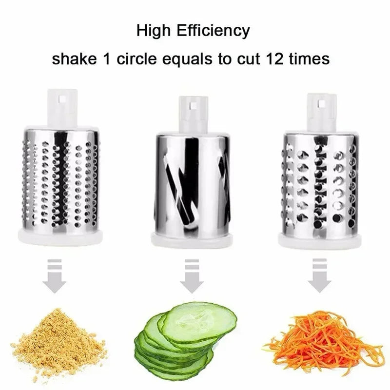 Manual Rotary Vegetable Slicer Cutter Kitchen Vegetable Cheese Grater Chopper with 3 Sharp Stainless Steel Drums