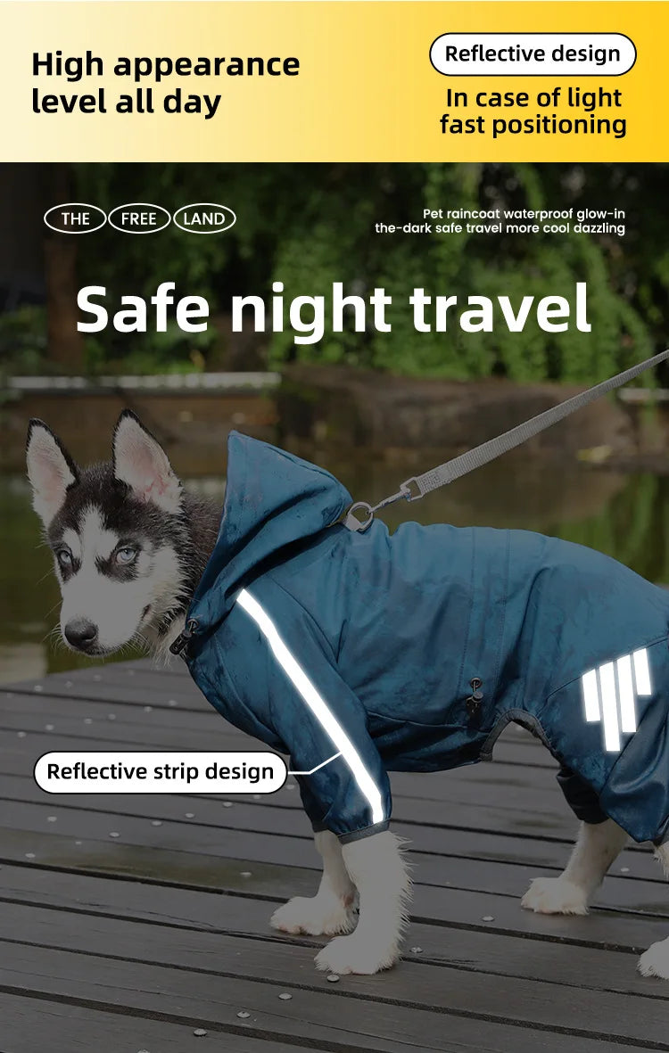 Dog Raincoat Reflective can-pull Dog Jacket Waterproof Large Pet Rainy Day Out Clothes