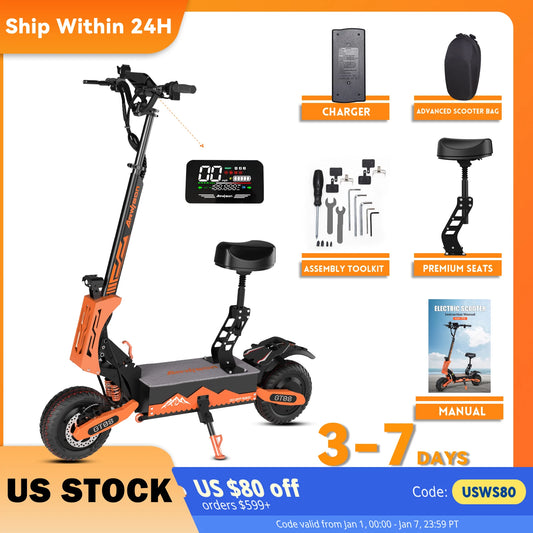 5600W Adult Electric Scooter Dual Motor Top Speed 50MPH,60V27AH, 11-inch Off-Road Tires Sport Folding eScooter with Seat