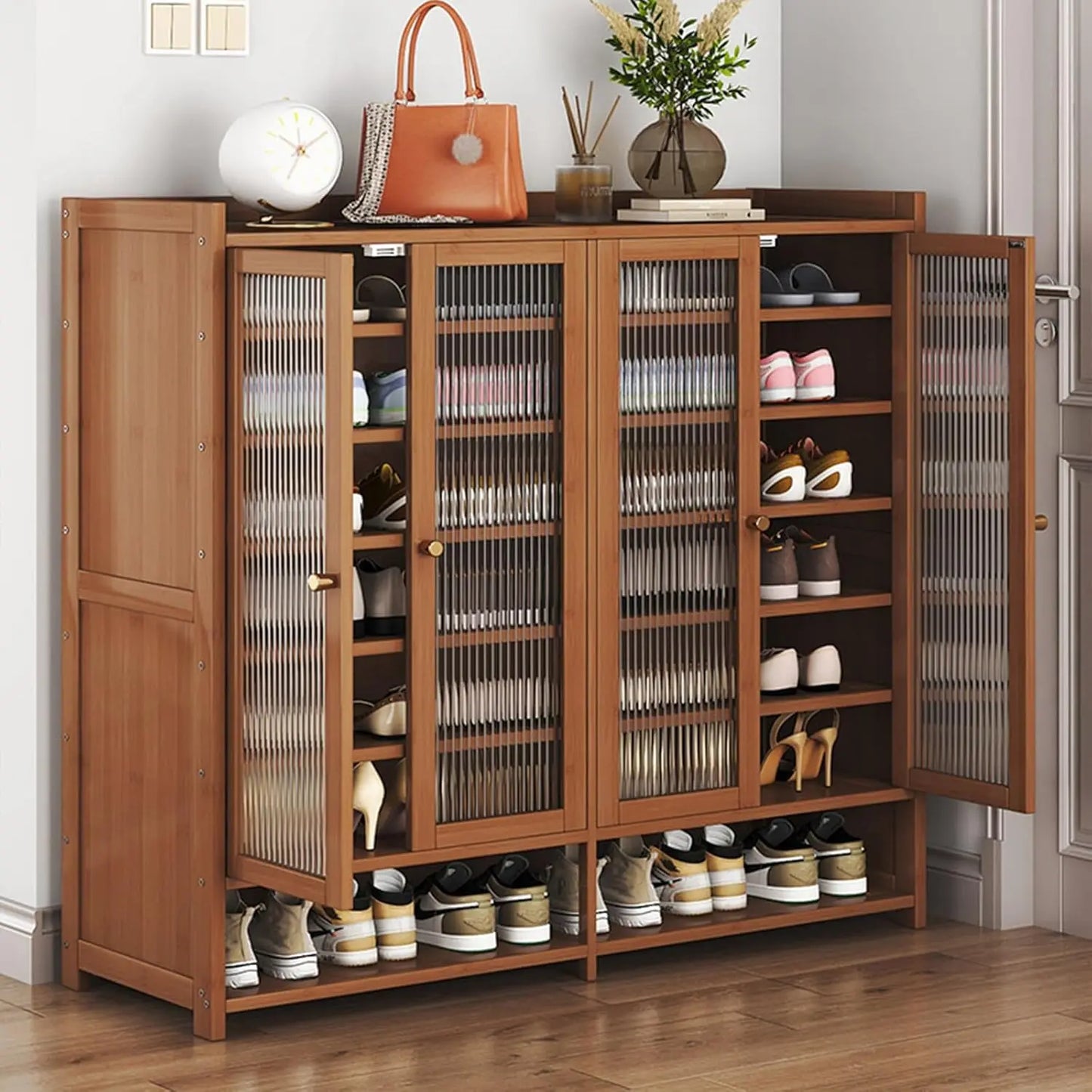 Shoe Rack Organizer, 8-Tier Shoes Cabinet with Doors, 36-40 Pairs Freestanding Shoes Rack, Shoe Storage Cabinet for Entryway