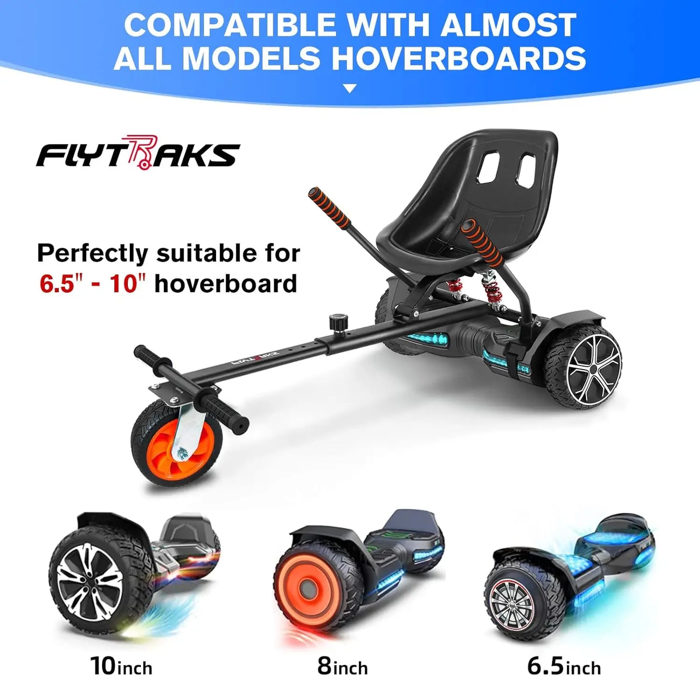 Hoverboard Go Kart with Rear Shock Absorption, Hoverboard Seat Attachment Accessory for 6" to 10" Hoverboard, Adjustable Frame L