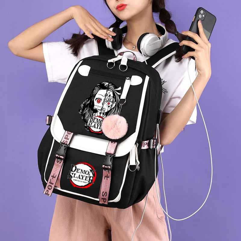 3Pcs Kamado Nezuko Demon Slayer Backpacks Set for Girls Anime School Bag Teenager Student Canvas Laptop Back Pack Women Rucksack