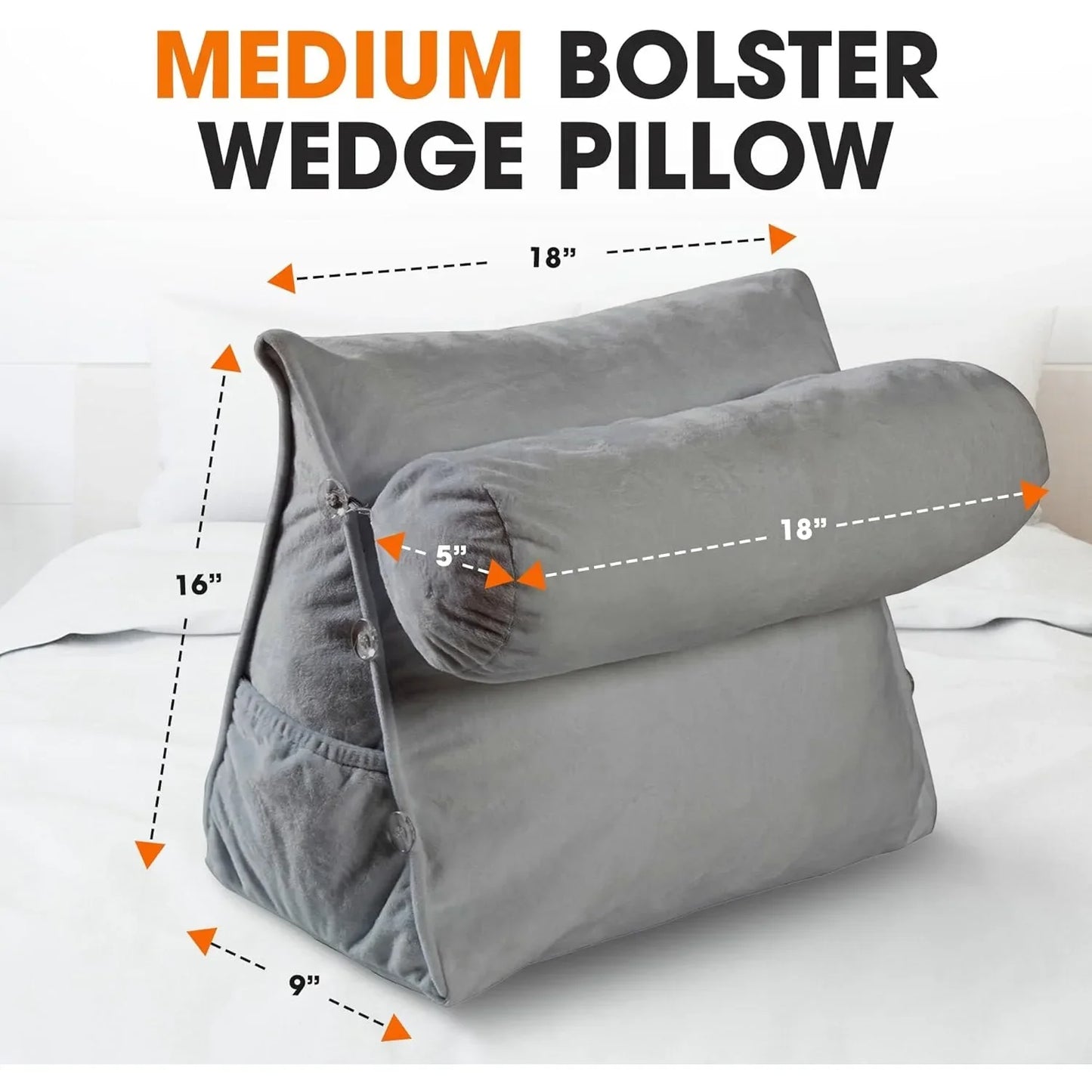 Reading Pillow - Wedge Pillow for TV Watching and Gaming, Memory Foam Pillow for Back & Neck Support, Soft Memory