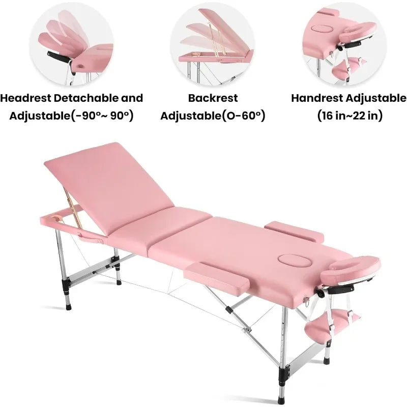 Portable Massage Table Upgraded 2" Thick Sponge, Height Adjustable Aluminum Massage Bed